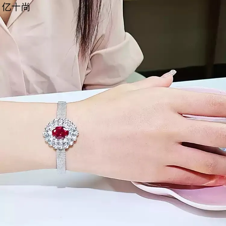 925银合成锆石手链 亿十尚璀璨鸽红椭圆赚高档手链时尚洋气仙美潮
