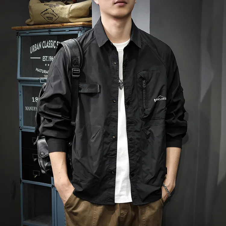 aoyu/遨宇美式潮牌多口袋工装男士衬衫春秋痞帅休闲三防上衣外套