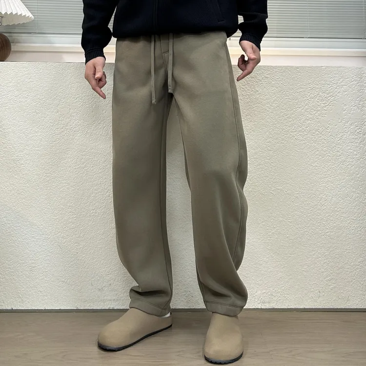 男士秋冬新款加绒加厚美式休闲裤潮流宽松卫裤运动直筒纯色筒裤