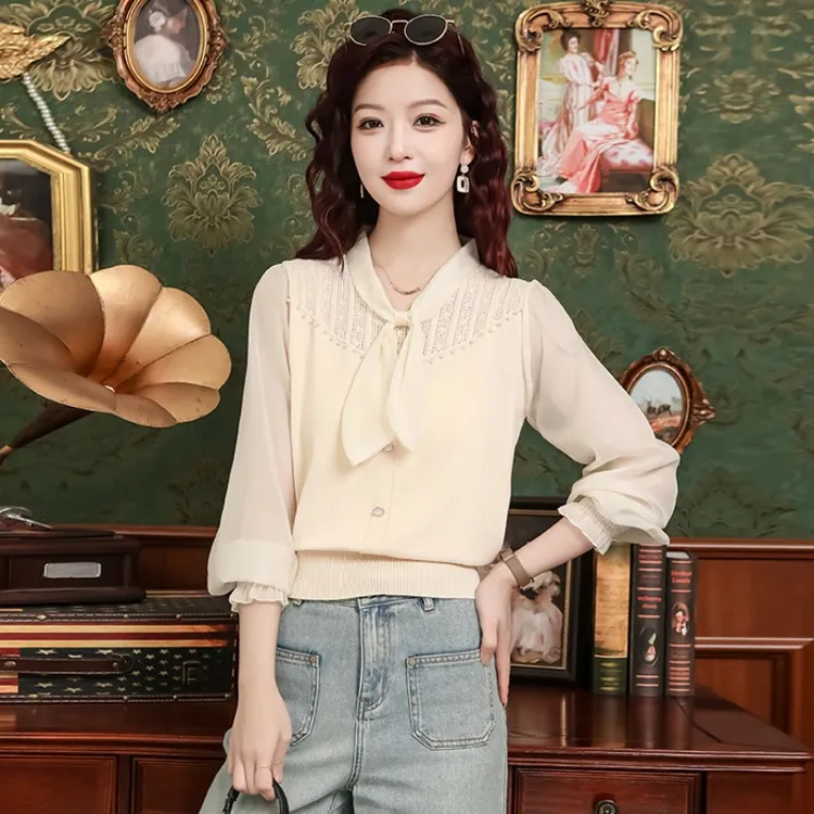 法式高级感飘带长袖衬衫女款秋装2025新款设计感减龄气质上衣洋气