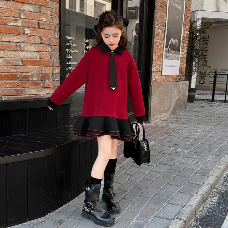 女大童春装连衣裙学院风年服2025新款初中学生女孩春秋冬裙子加绒