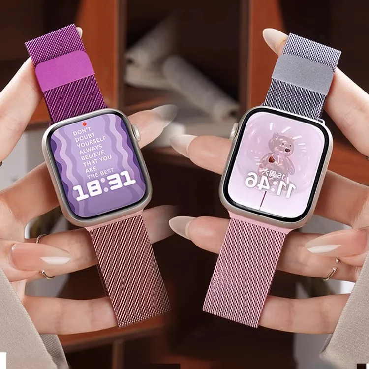 适用苹果ApplewatchS10新款S11米兰磁吸手表带ultra运动9智能8女7