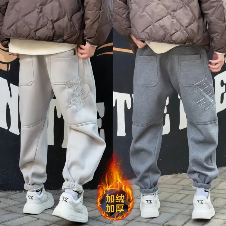 2025冬季加绒保暖束脚运动卫裤男潮牌刺绣百搭加厚保暖哈伦休闲裤