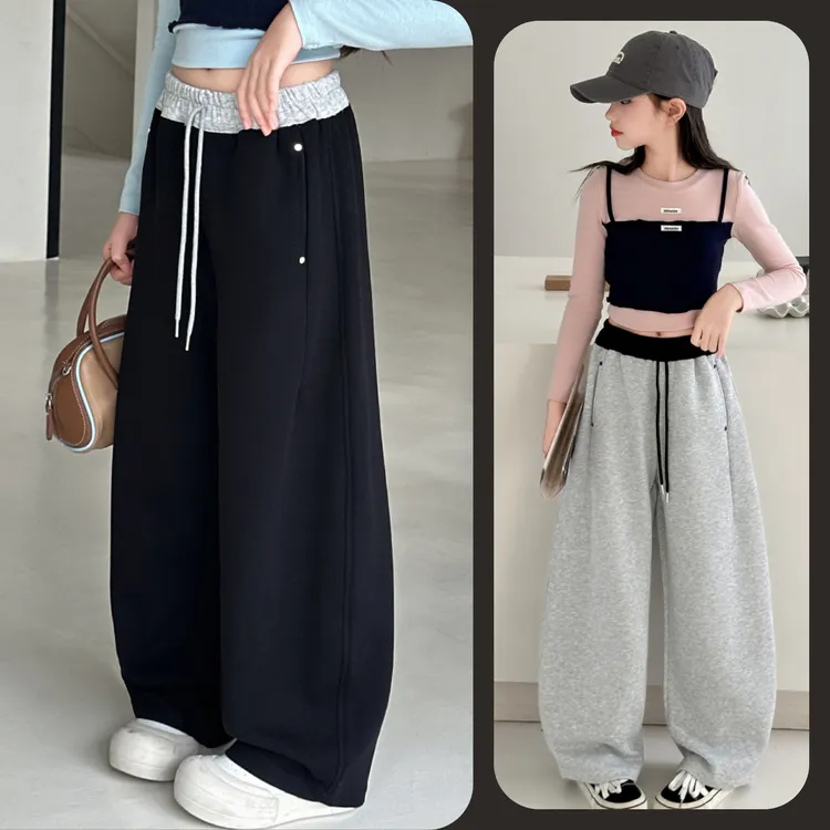 女童时尚休闲拼色阔腿卫裤中大童6~12岁洋气时髦韩版百搭运动潮款