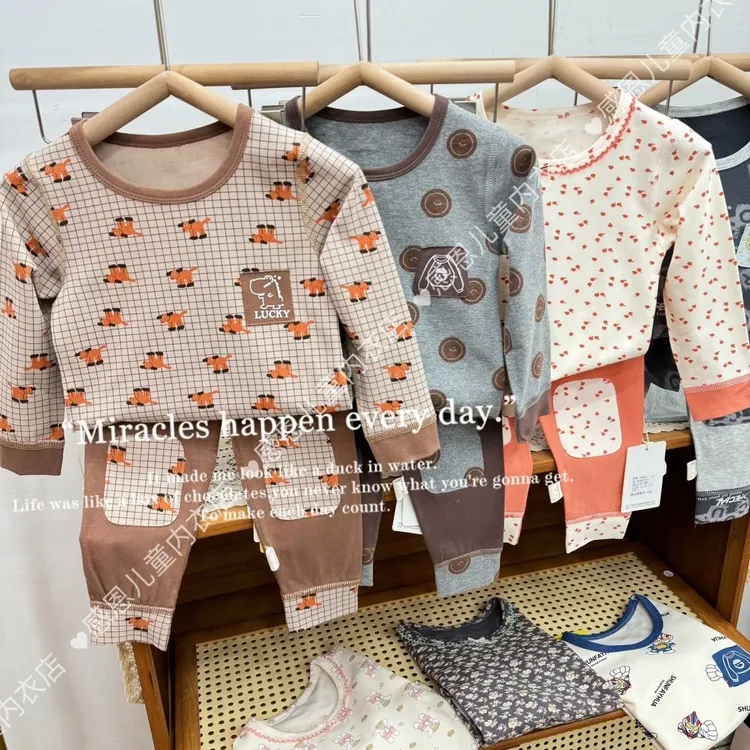 2025秋冬季新款棉纯秋衣线衣线裤透气卡通宝宝套装小童无骨缝合