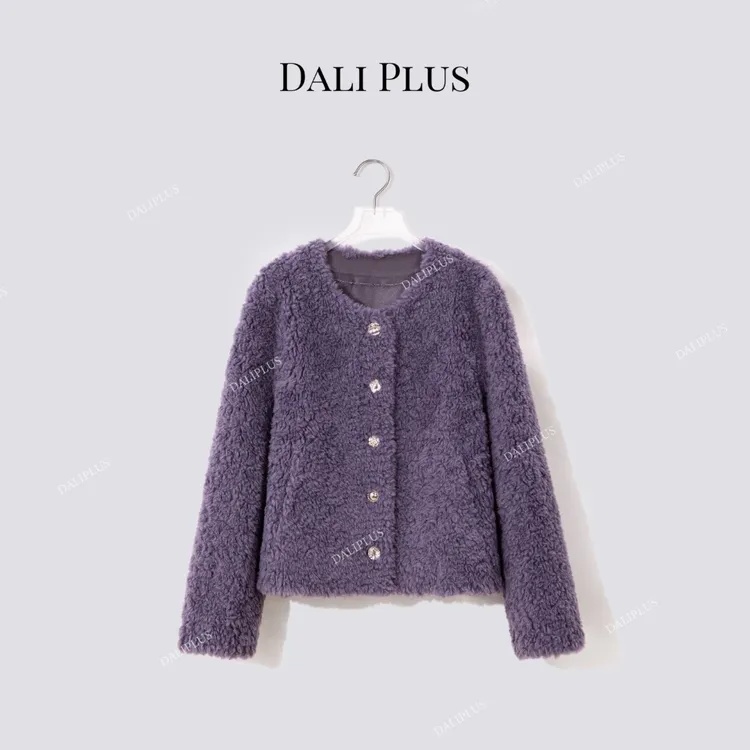 DALI PLUS“莫奈紫抓绒颗粒毛”100绵羊毛单排扣外套-D5SC0013