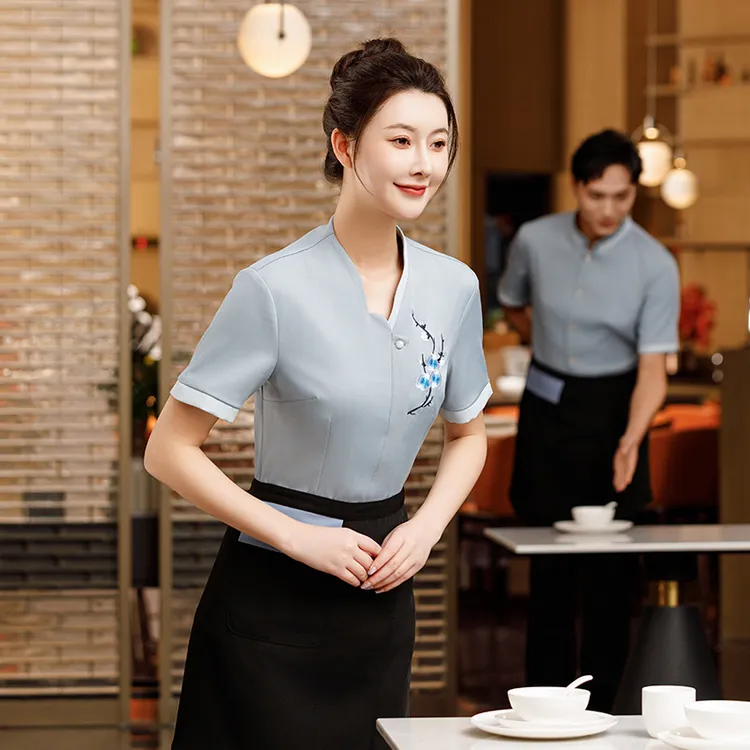 高端餐饮工作服中式酒店会所茶餐厅服务员服装饭店火锅店短袖夏季