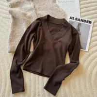 【豆子推荐】72101 冬季磨毛绒显瘦打底V领简约修身上衣长袖保暖