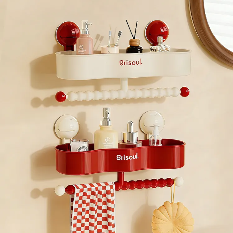 吸盘波浪置物架家用卫生间免打孔壁挂收纳架沐浴露洗面奶整理架