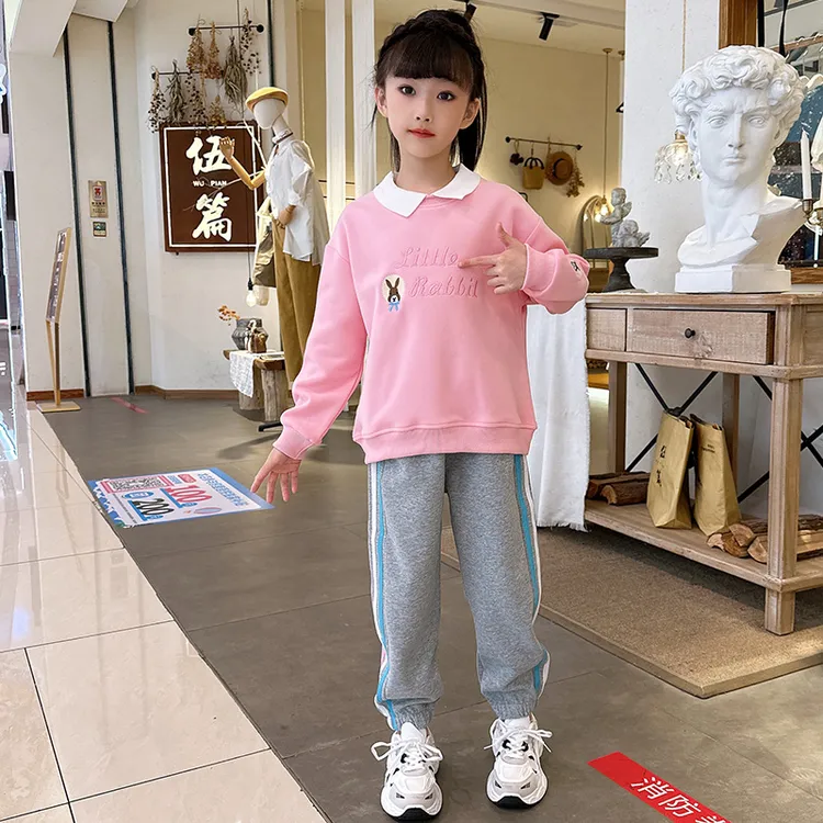 2025女童新款运动洋气潮流中大女童工装裤休闲儿童加绒女童套装