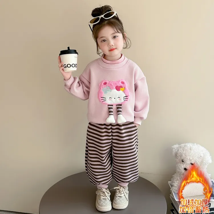 女童加绒加厚套装秋冬2025新款洋气网红儿童装秋季女宝宝时髦冬装