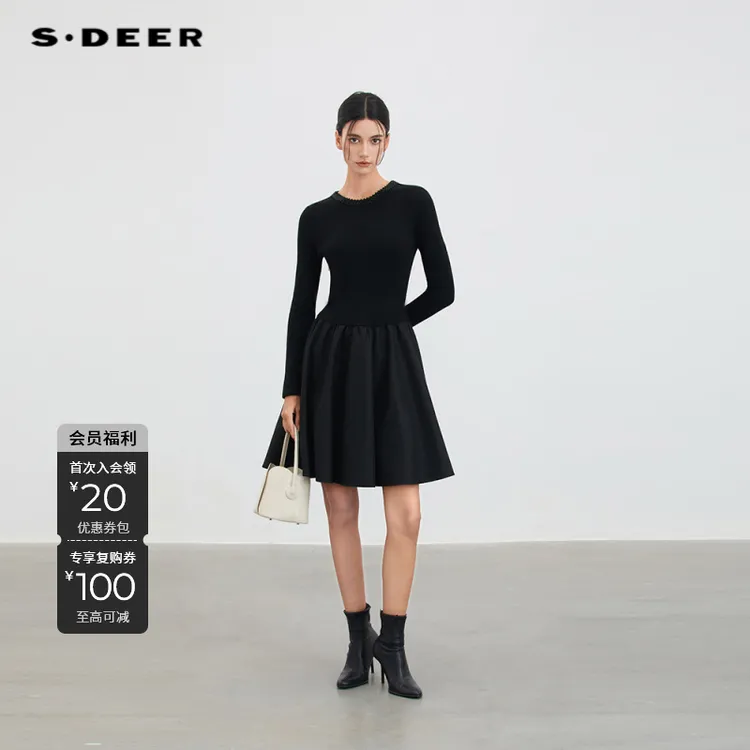 S·DEER圣迪奥冬季女装轻柔质感收腰修身轻奢连衣裙S254Z1210