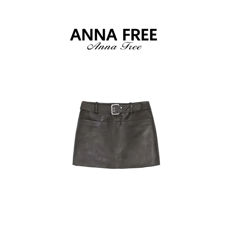 ANNA FREE 冬季质感金属拉链做旧水洗PU短裙ZC825831