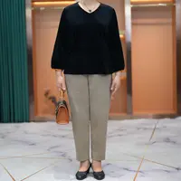 大码妈妈装洋气V领钉珠金丝绒小衫2025秋中老年休闲九分袖上衣