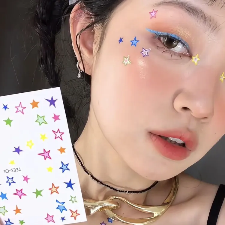 ins小红书同款糖果星星仿妆y2k创意贴脸贴纸美甲贴饰品音乐节妆造