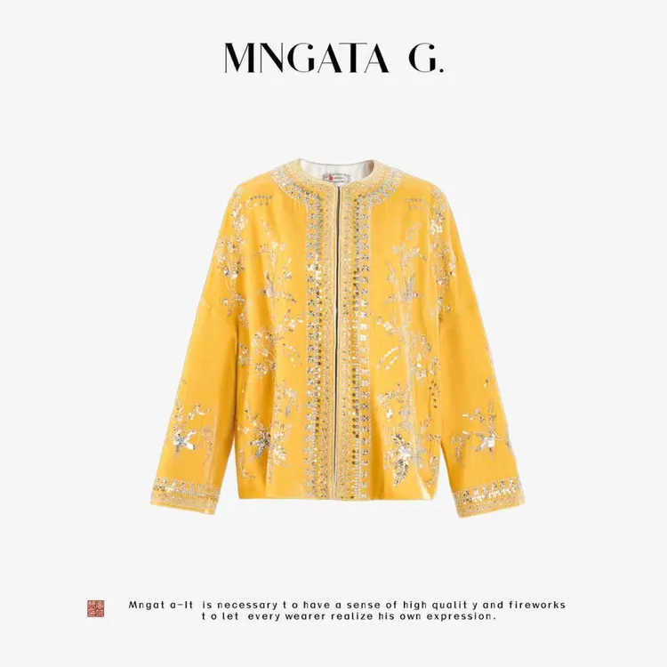 MNGATA G.宫小妍【黄水晶】琥珀流光新中式中国风真丝外套5052658