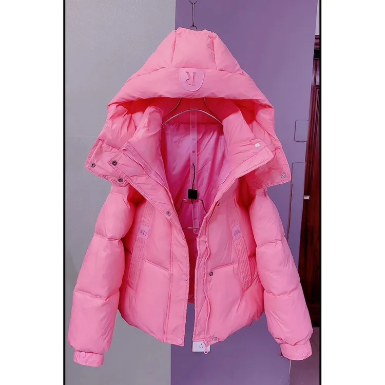 高品质时尚减龄百搭糖果色连帽加厚棉服外套女冬季面包服小个子潮