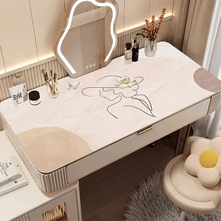奶油风轻奢高级感卧室梳妆台化妆美甲桌垫防水防油书桌垫皮革桌布