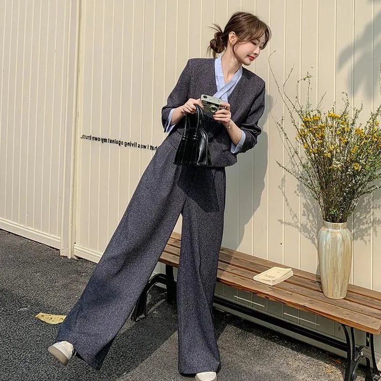 休闲小香风西装阔腿裤套装女2025开春新款大方得体穿搭超火两件套