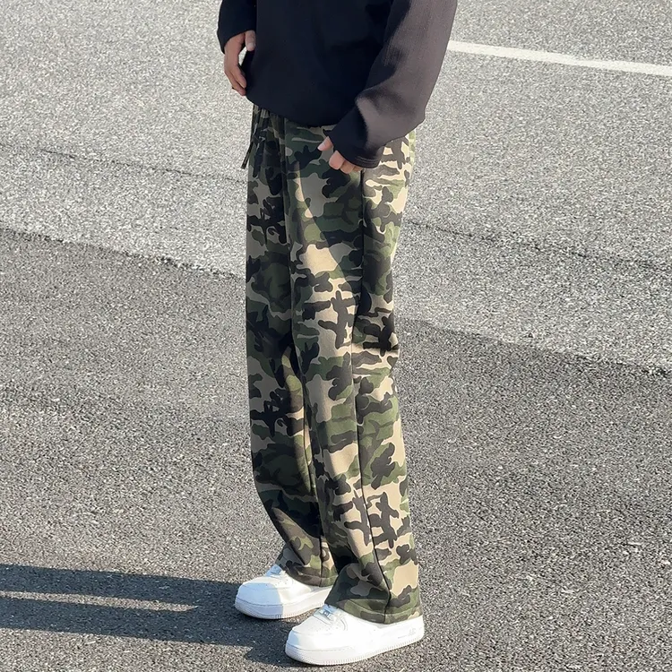 撞色扎染绿迷彩卫裤男春秋垂坠感男式慵懒松弛感裤子休闲运动男裤