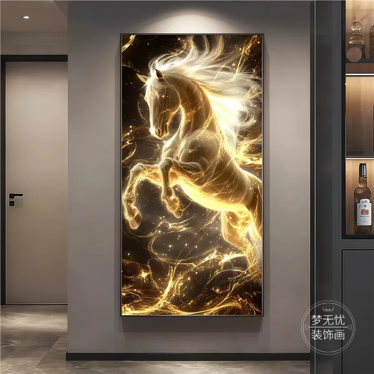 马到成功入户玄关装饰画高档发光过道挂画客厅走廊尽头墙壁画