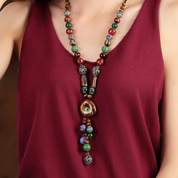铜琉璃项链 高定款/毛衣链长款高档精品陶瓷挂链装琉璃特色项链女