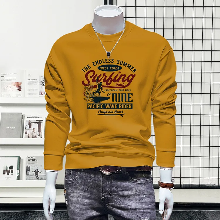 男士秋冬潮流ins印花圆领卫衣内搭外穿保暖上衣时尚品质男装长袖T