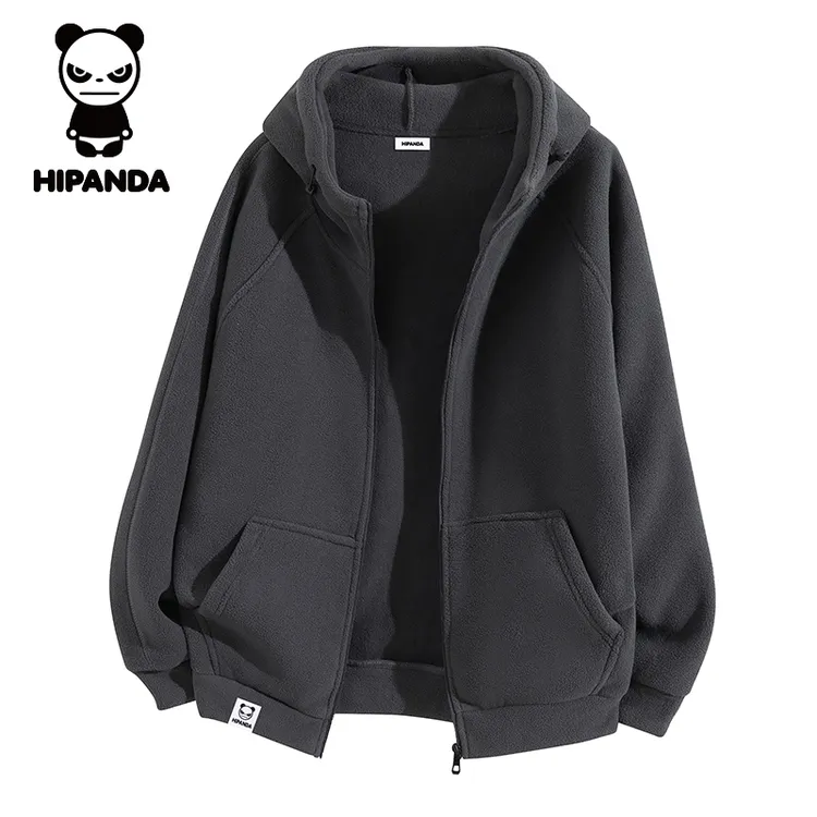 HiPanda摇粒绒重磅卫衣男士秋冬季宽松运动休闲开衫外衣连帽外套