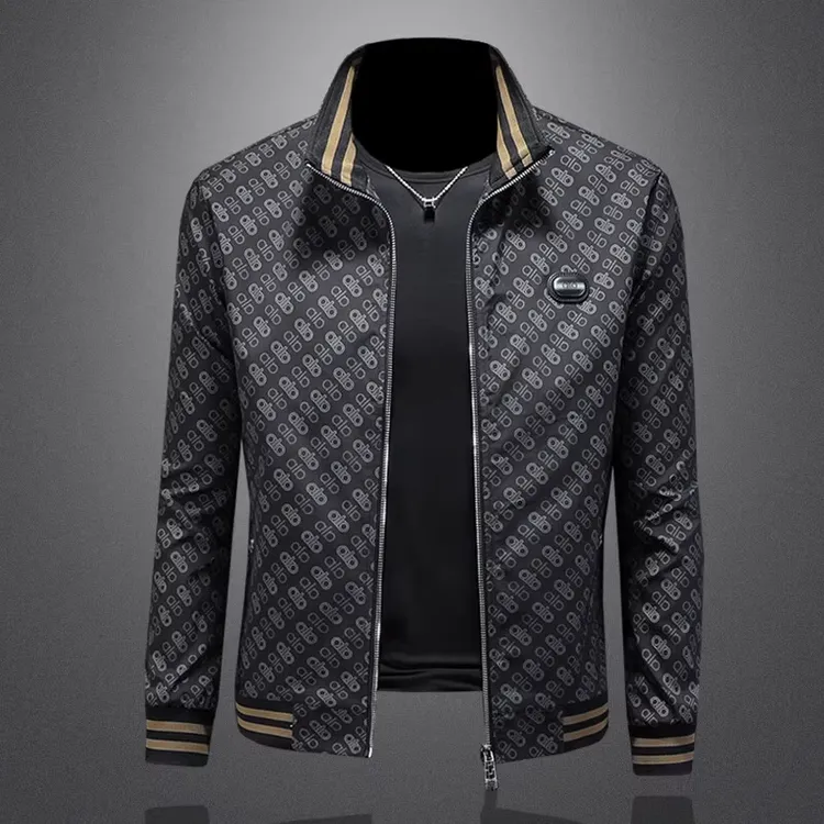 字母印花夹克男士秋季韩版欧洲站潮牌时尚高端轻奢修身休闲外套男