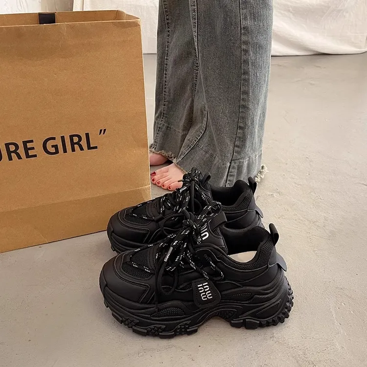 欧洲站显脚小厚底老爹鞋女春秋季增高2025新款爆款白色休闲运动鞋