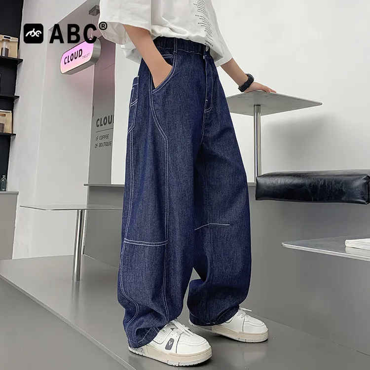 ABC男童夏季牛仔裤2025新款男大童帅气薄款弯刀裤儿童男孩防蚊裤