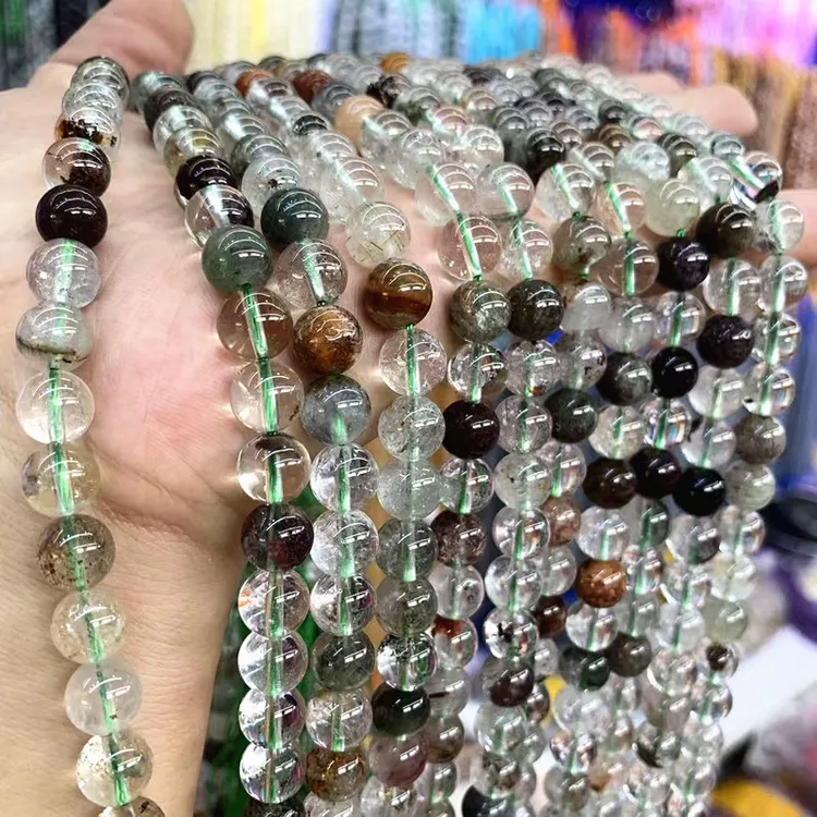 5A纯天然绿幽灵散珠聚宝盆满天星水晶圆珠半成品diy手工水晶串珠