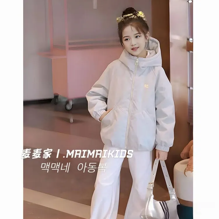 女童羽绒服2025新款韩版儿童连帽拉链外套中大童女孩羽绒保暖百搭