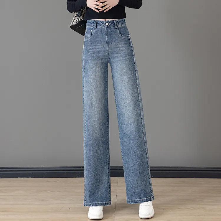 复古窄版直筒牛仔裤女2025春秋新款高腰潮流宽松显瘦垂坠感阔腿裤