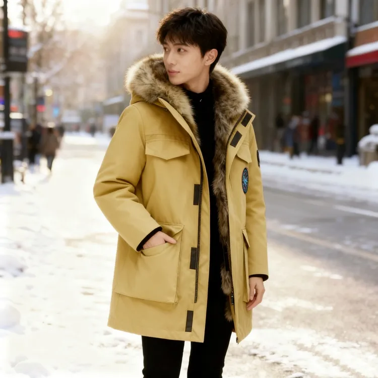 海宁2025秋冬新款男派克服环保皮草貂内胆可拆卸加绒毛毛外套加厚