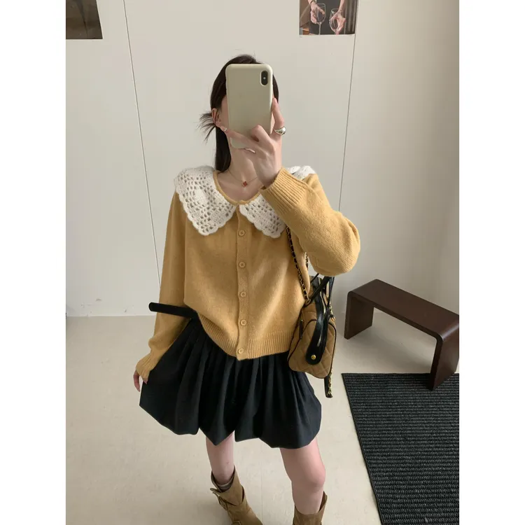 设计师款手工钩花娃娃领软糯又舒适毛衣27838（8108）