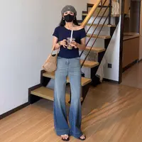 【超模蓝微喇2.0】烫钻牛仔裤女夏季新款时尚高腰设计感显瘦微喇裤