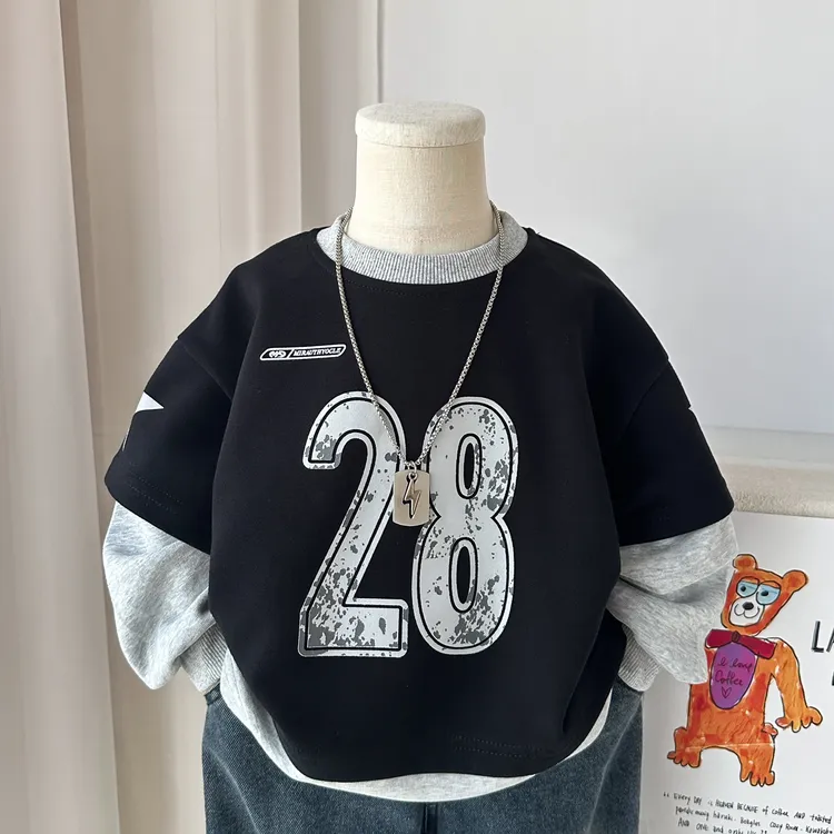 男童卫衣2025秋冬季新款儿童假两件长袖上衣加绒帅气男孩打底衫潮