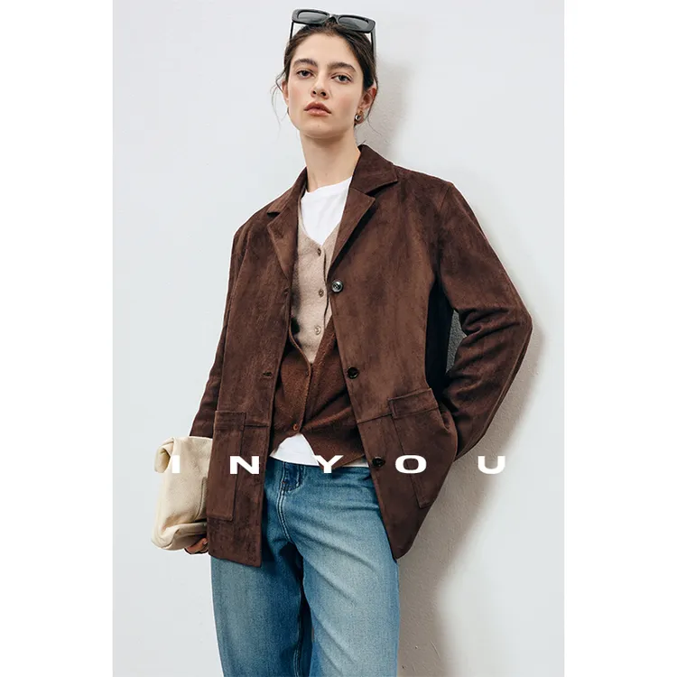 柔雾麂皮绒质感美拉德秋冬廓形西装外套女