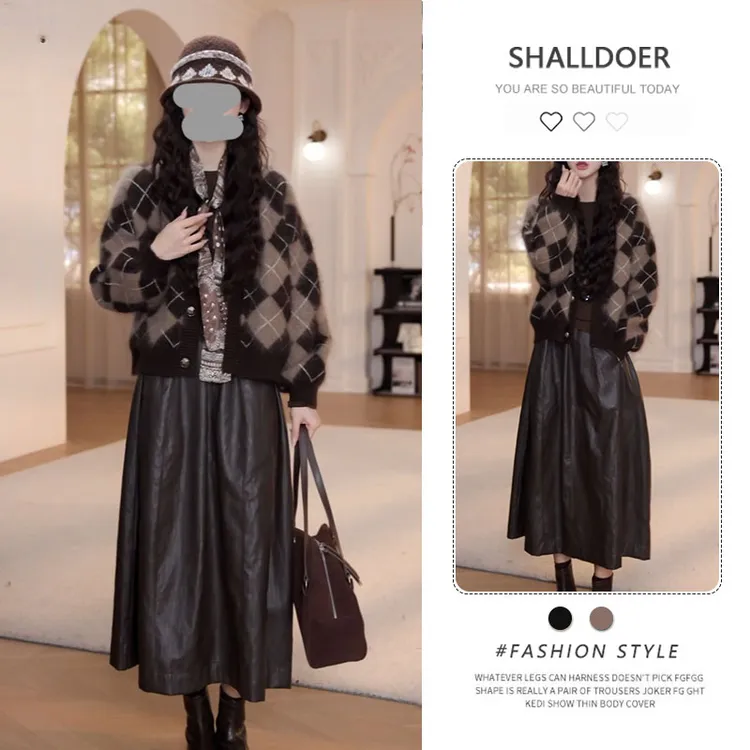 2026秋新款学院风百搭针织开衫高腰显瘦裙子减龄两件套女