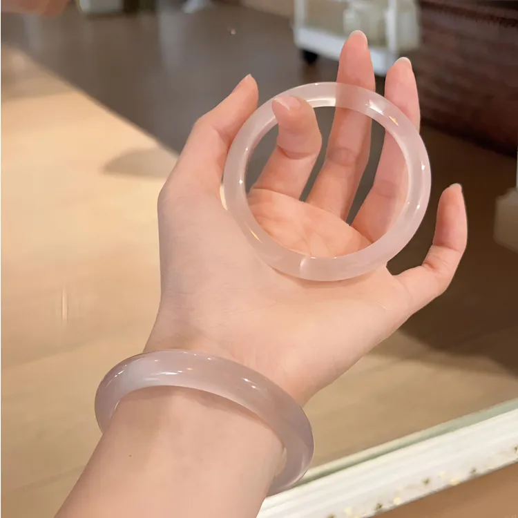 非金属仿水晶手镯 藕粉淡淡粉 猫眼玉手镯白月光高冰透简约高级感