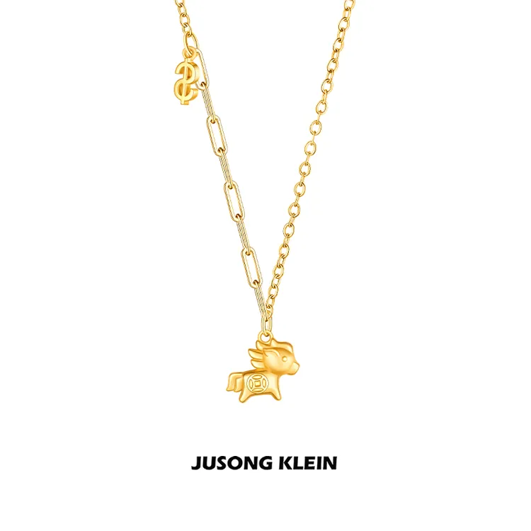 Jusong klein 钛钢项链 马上有钱项链女新中式国风小马驹锁骨链