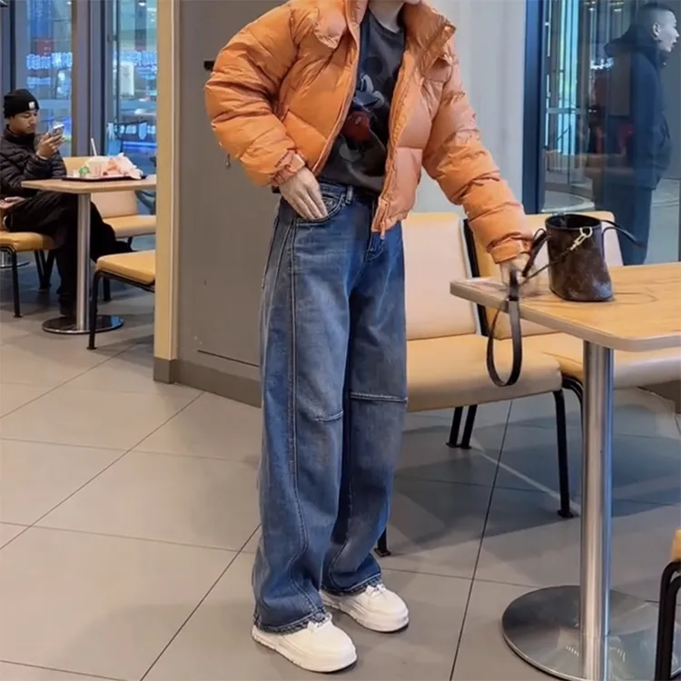 2025秋冬新款牛仔裤女大码显瘦窄版直筒拖地裤遮肉时尚减龄阔腿裤