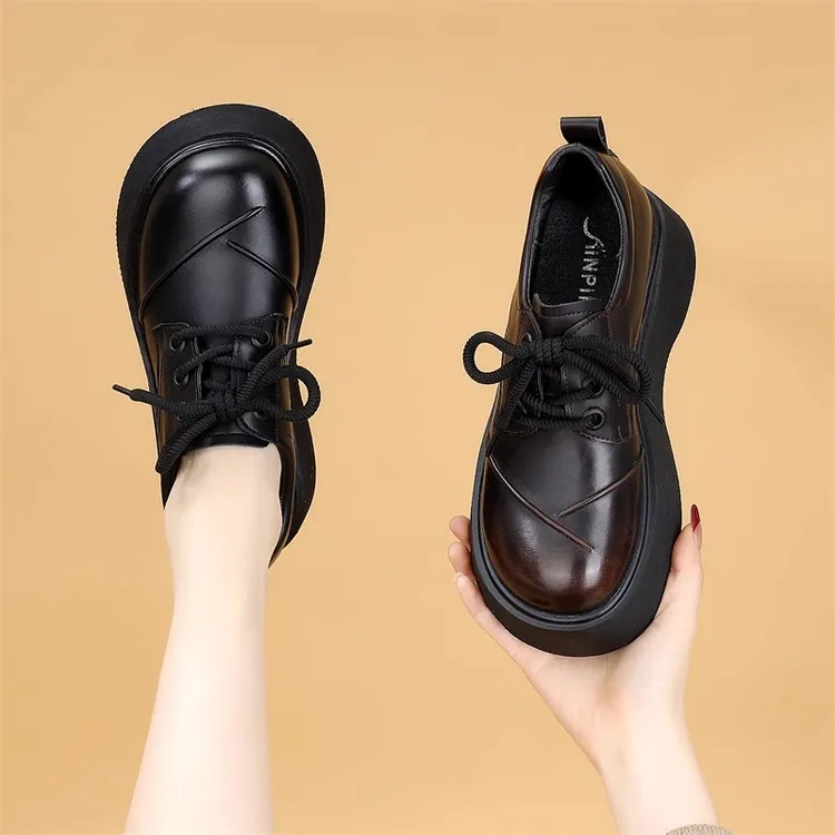 欧货爆款厚底单鞋女2025春秋新款系带小皮鞋英伦JK配裙显瘦乐福鞋