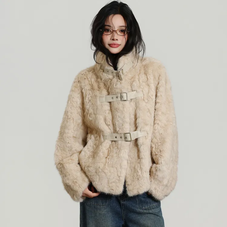 皮毛一体女外套爆款2025新款秋冬装毛绒短款宽松洋气斜插口袋立领