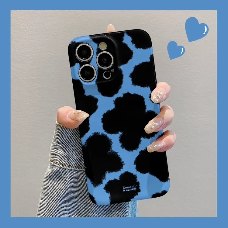 复古蓝色豹纹适用苹果16菲林手机壳新款华为vivo小米oppo个性防摔