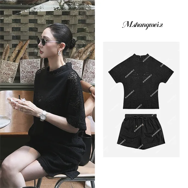 M.SHANGMEI.Z/沐熙【花镂空套装】美大哥透气舒适蕾丝套装X032182