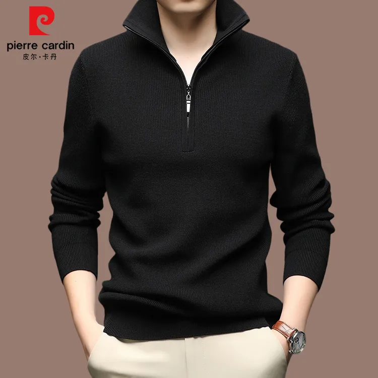 【皮尔卡丹国际大牌】秋冬季男士羊毛衫高领拉链休闲打底针织衫毛衣