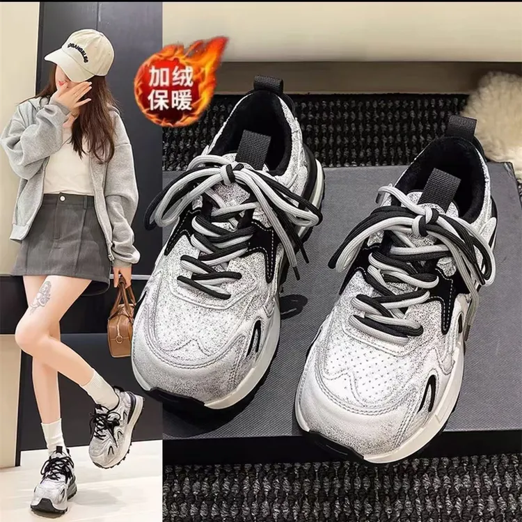 588-6断码女鞋时尚百搭冬季加绒丑萌女阿甘鞋休闲运动鞋老爹鞋