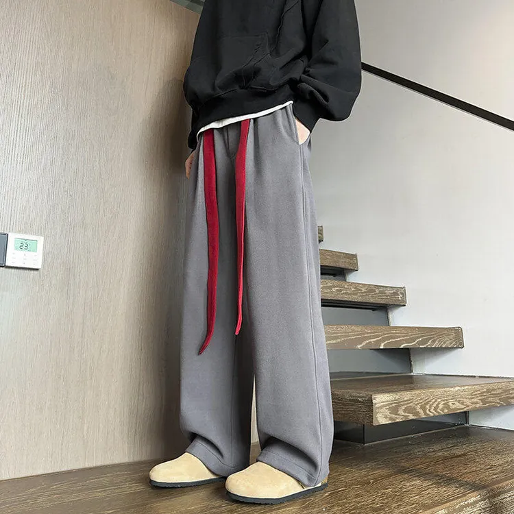 66990J加绒加厚糯米裤美式高街冬季大码休闲直筒阔腿长裤